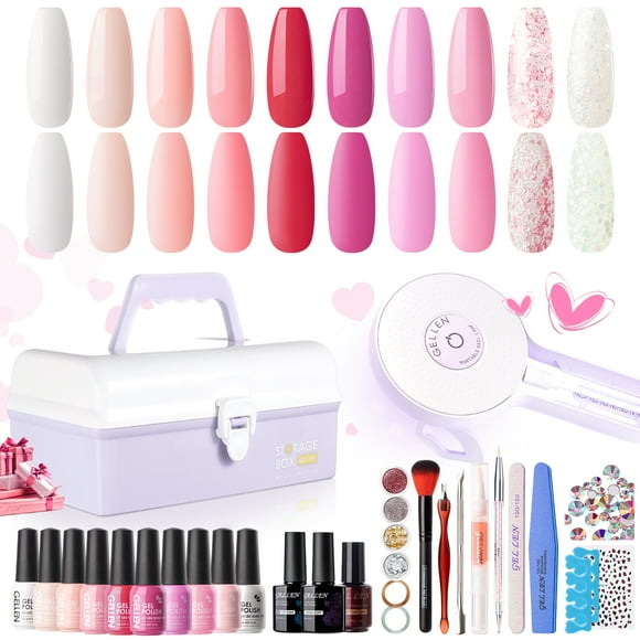 Gellen Gel Nail Polish Starter Kit with UV Lamp, 10 Colors Rose Lover Gel Polish with 36W Nail Lamp, All-In-One Gel Nail Polish Kit, Top Base Coat Nail Tools Manicure Set & Storage Box