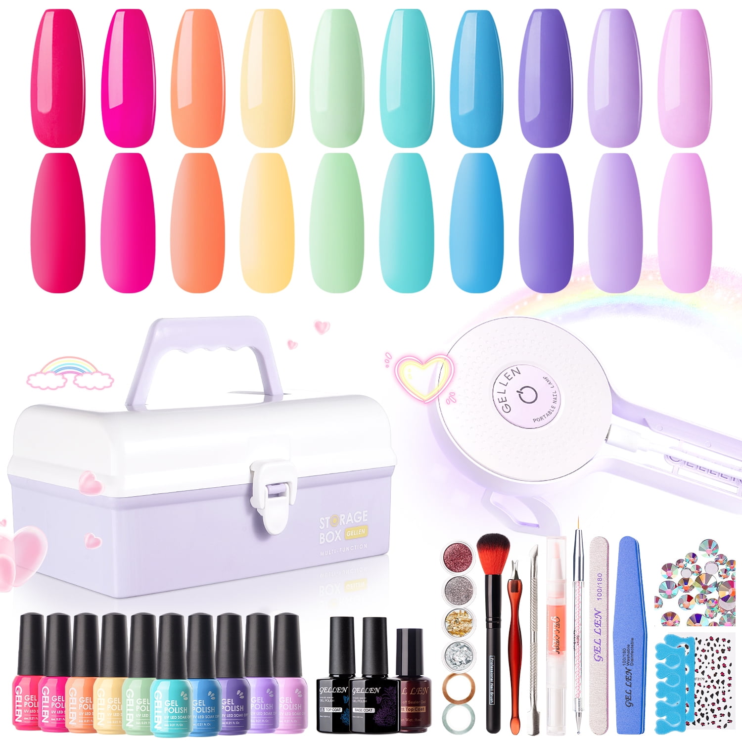 Gellen Gel Nail Polish Starter Kit with UV Lamp, 10 Colors Vibrant