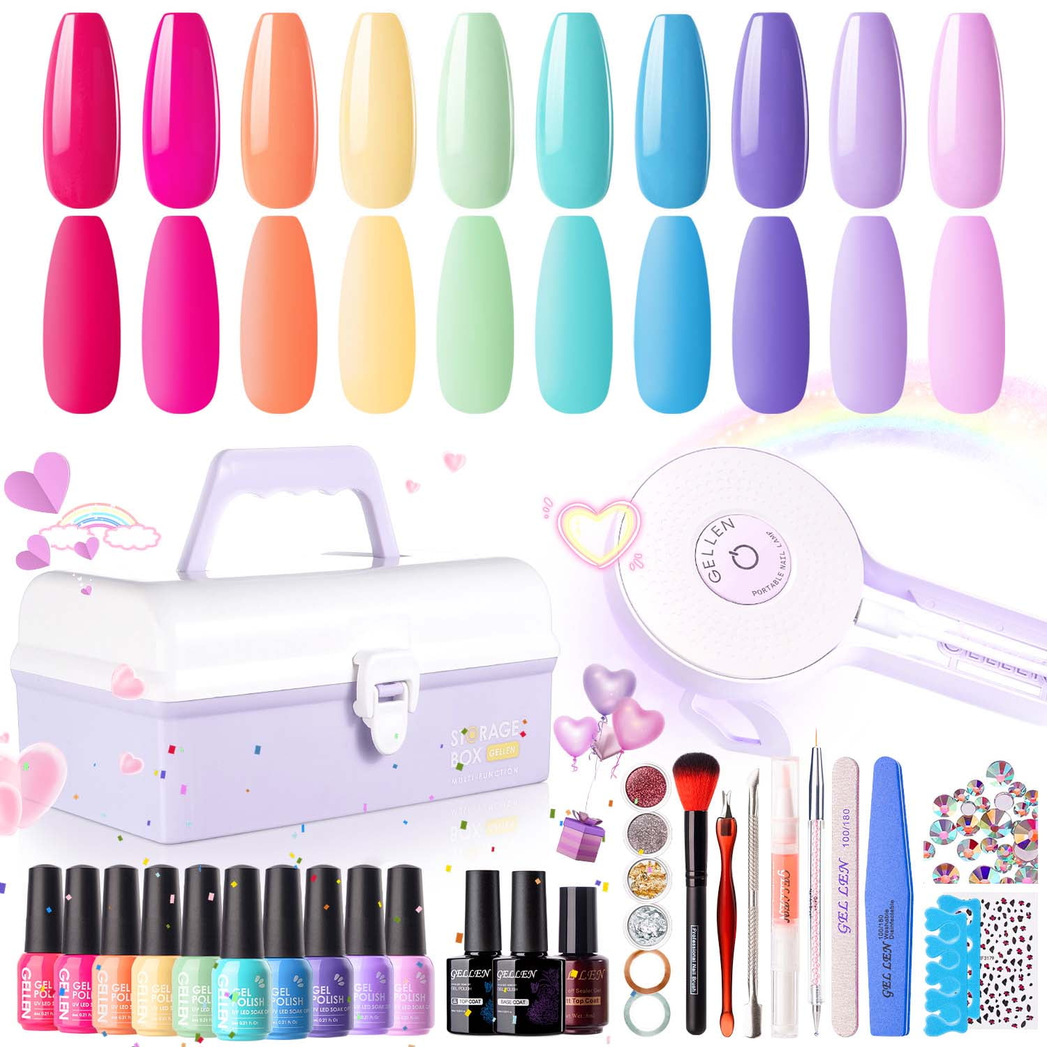 Gellen Gel Nail Polish Starter Kit with UV Lamp, 10 Colors