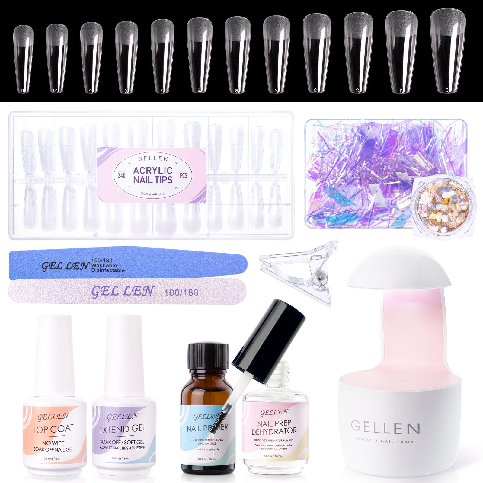 Gellen Complete Acrylic Nail Extension Kit with UV LED Lamp, French