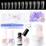 Gellen Gel Tips Nail Extension Kit Coffin False Nail Tips with Nail Glue Gel Kit, Fake Nails Kit with Base & Top Coat and LED Nail Lamp, Easy Diy Fast Extension Manicure Set