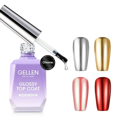 Gellen Gel Top Coat for Chrome Nail Powder, 18ML No Wipe Clear Top Coat Gel Nail Polish, High Glossy Mirror UV Gel Top Coat, Soak off Top Gel for Metallic Gel