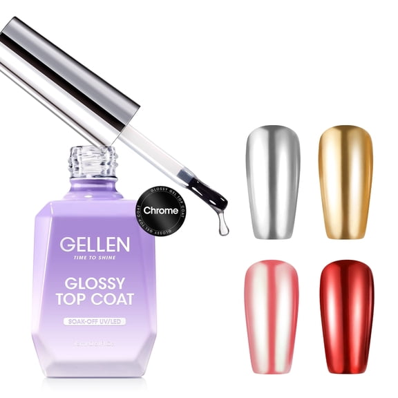 Gellen Gel Top Coat for Chrome Nail Powder, 18ML No Wipe Clear Top Coat Gel Nail Polish, High Glossy Mirror UV Gel Top Coat, Soak off Top Gel for Metallic Gel