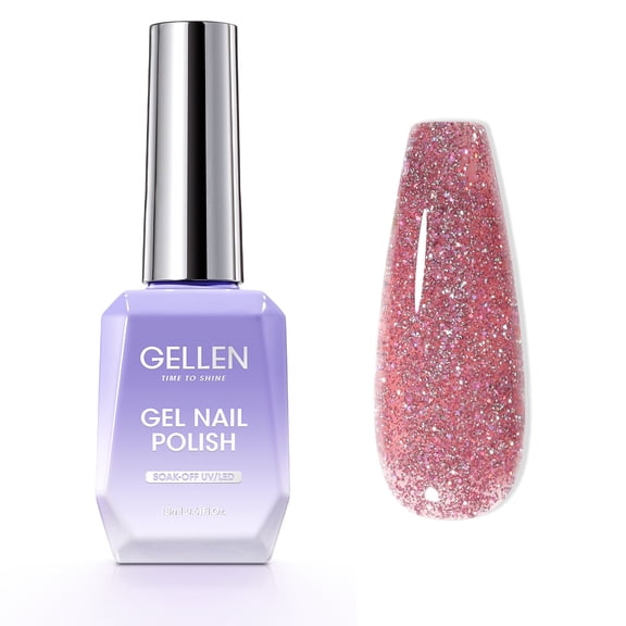 Gellen Glitter Gel Nail Polish, 18ml Pale Pink Gel Polish No Wipe Soak off Long Lasting Glossy UV Gel for Salon Manicure Nail Art, Gifts for Women Girls