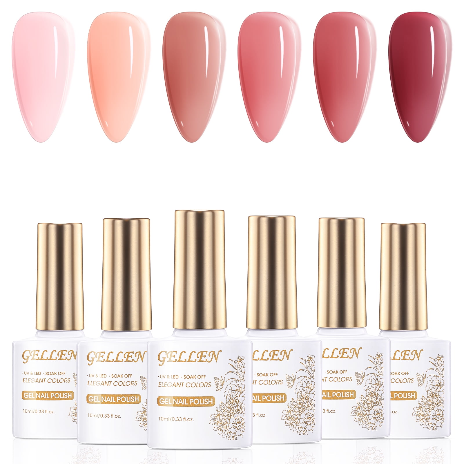 Gellen Jelly Gel Nail Polish Kit, 6 Colors, Nude B