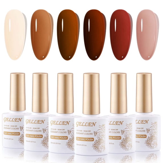 Gellen Jelly Gel Nail Polish Kit, 6 Transparent Brown Red Colors Gel Polish Kit, Soak Off Nail Lamp Cure Nail Polish Set, Nail Art DIY Manicure Gift for Girls