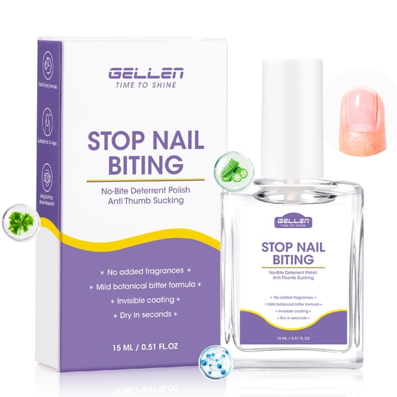 Gellen Nail Biting Treatment for Kids & Adults, Anti Nail Biting Polish with Bitter Taste, Thumb Sucking Deterrent & Nail Repair Treatment, Clear Nail Strengthener 15ML