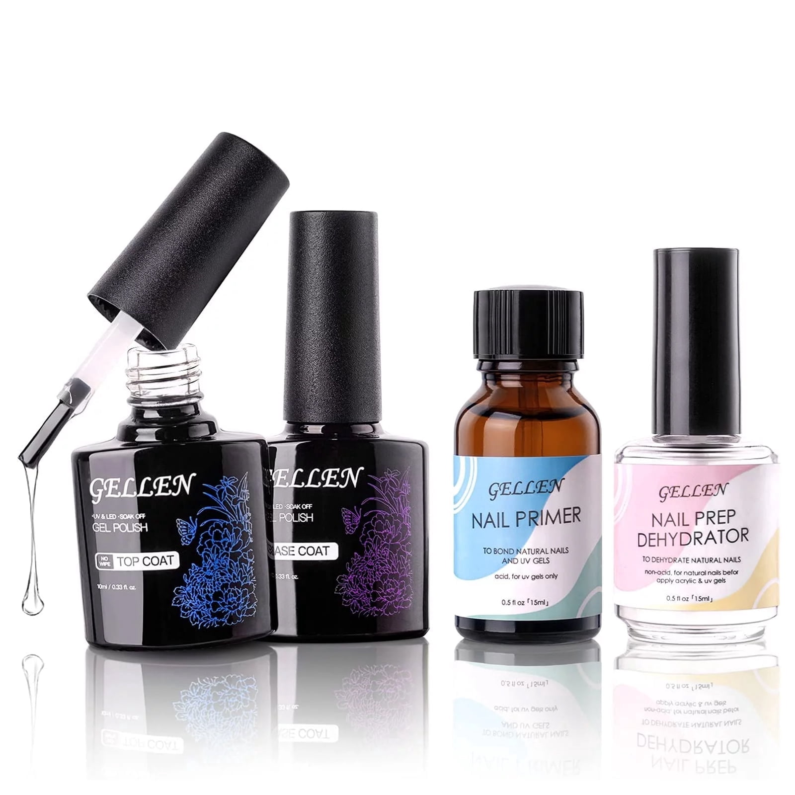 Gellen Nail Dehydrator Nail Primer and Top & Base Coats Kit, Superior ...