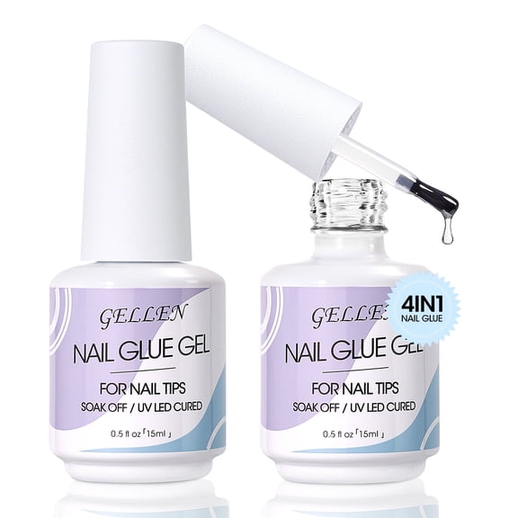 Gellen Nail Gel Glue for Nail Tips, 15ML UV Light Needed Nail Gel As Base Gel, As Rhinestone Glue, As Nail Tips Glue for Clear Press on Acrylic and False Nails