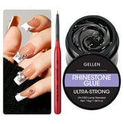 Gellen Nail Glue, 15g Super Strong Nail Rhinestone Glue with Nail Brush, Nail Charms Bling Gel for Nail Jewelry Nail Diamonds, Nail Art Supplies for Women Girls