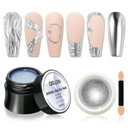 Gellen 3D Sculpting Gel, Sculpture Gel with Silver Chrome Powder, As Nail Rhinestone Glue Artistic Gel for Nail Art, No Wipe Soak off UV Molding Gel, 0.27 Fl.oz