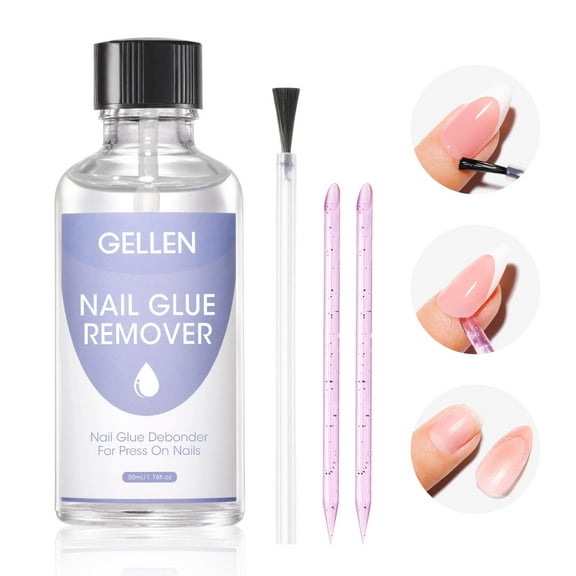 Gellen Nail Glue Remover for Press on Nails, 50ml Acetone-free Gentle Nail Glue Remover for Quick Dry Strong Nail Glue & Nail Polish & Fake Nail Tips Remover