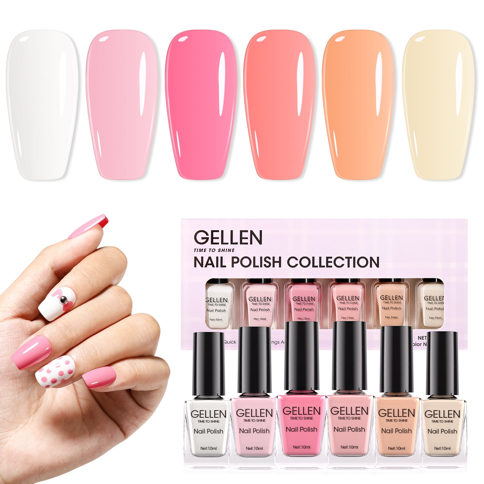 Gellen Nail Polish Set, 6 Colors, Nude Pink White Manicure Kit ...