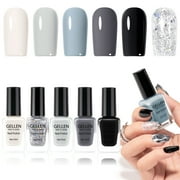Gellen Nail Polish, Quick Air Dry 6Colors Nail Lacquer Set Winter Cold Tone Trendy Nail Polish Kit for Nail Manicure DIY Art Home, No UV Light Needed, 0.33 oz
