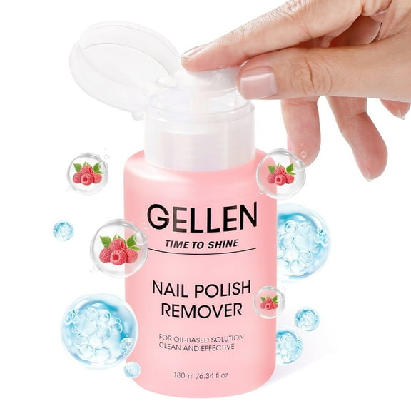Gellen Nail Polish Remover, 180ML Non Acetone Gentle Nail Polish Remover for Regular Nail Polish, Berry Scent Nail Polish Remover with Easy Push-down Pump, 6.34 fl oz