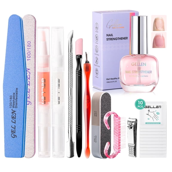 Gellen Nail Prep Kit, Nail Strengthener & Cuticle Care Set, 10PCS Nail Cleanser Pads, Nail File Buffer Block, Cuticle Oil Pen, Manicure Pedicure Tools Kit for Gel Nails, Acrylic Nail & Press on Nails