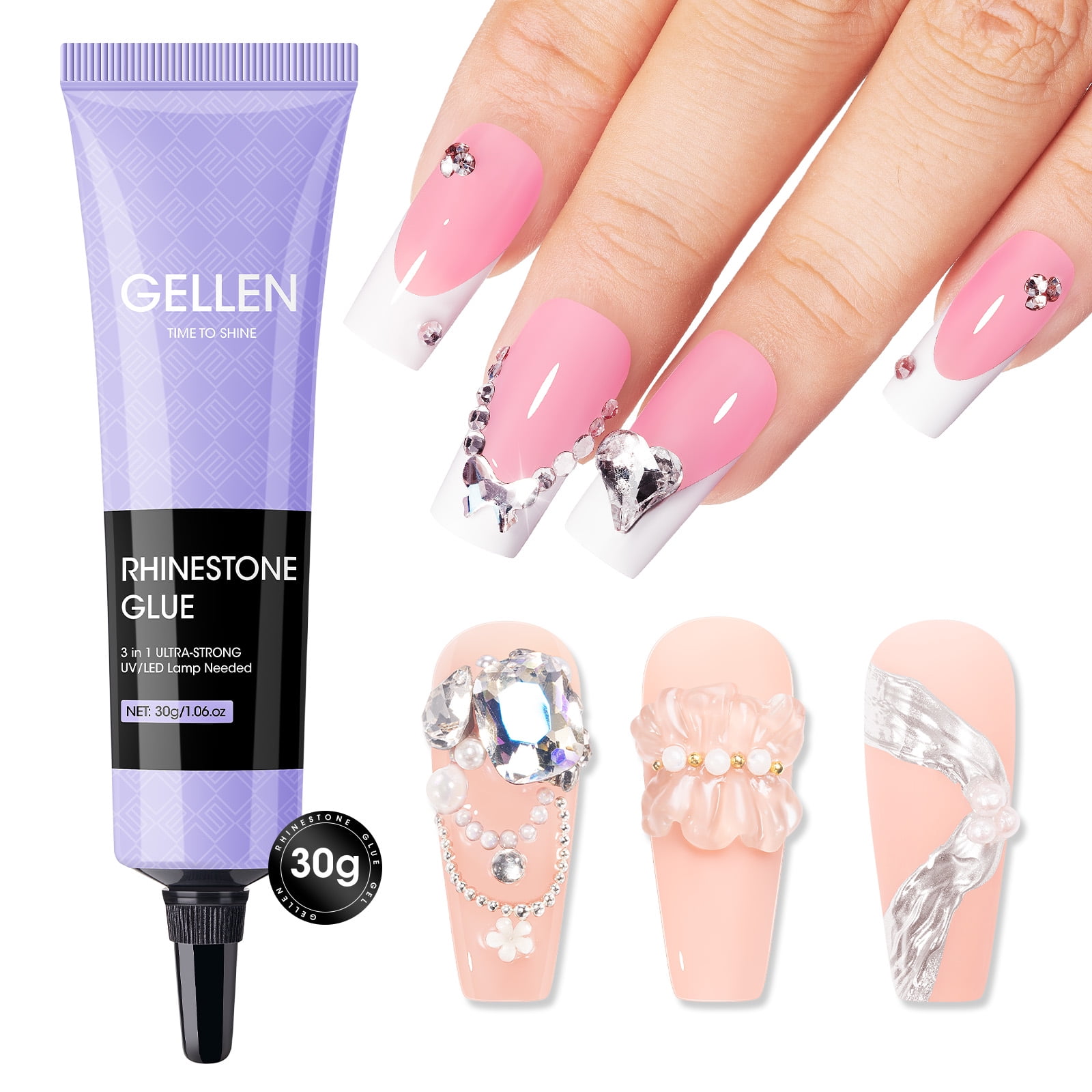 Gellen Nail Rhinestone Glue for Nails, Super Strong Adhesive Gel Nail