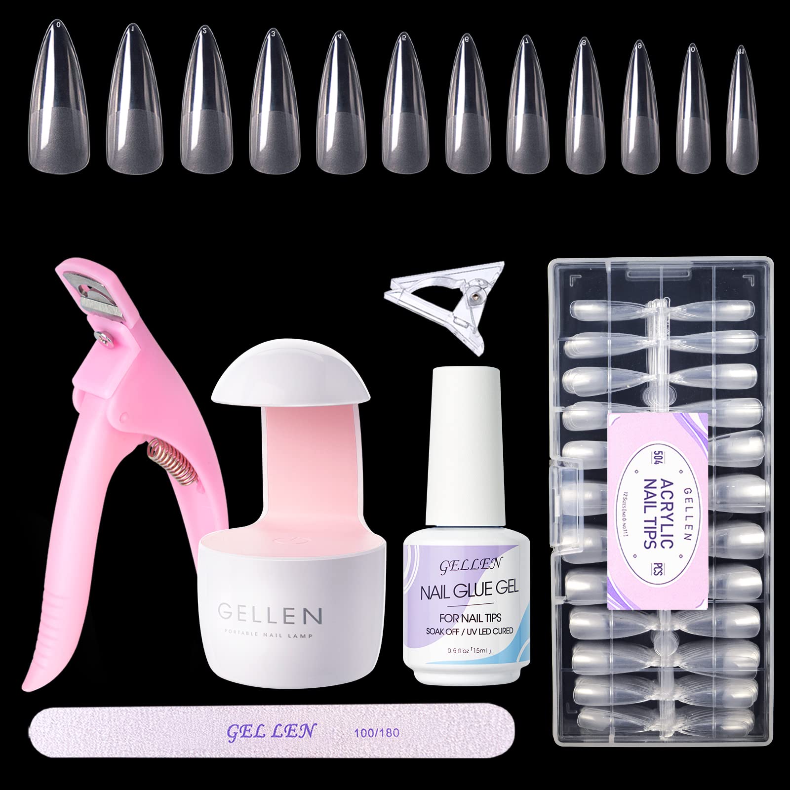 Gellen Nail Tips And Glue Gel Kit, Acrylic Nail Kit With 504Pcs