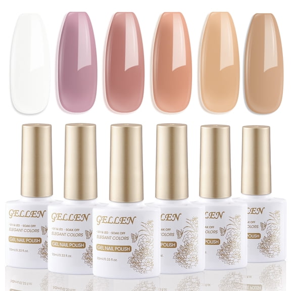 Gellen Nude Jelly Gel Nail Polish, 6 Colors White Nude Semi Sheer Gel Polish Set, No Wipe Soak Off UV Gel for Women DIY Nail Art Salon French Manicure, 10ml/0.33oz