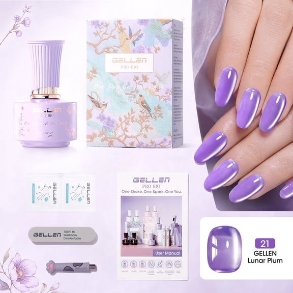Gellen One Step Cat Eye Gel Nail Polish, 5-in-1 Magnetic Gel Polish Set, UV Lamp Needed Cured, No Base Top Needed, DIY Manicure for Women Beginners, 21 Sheer Lavender Purple