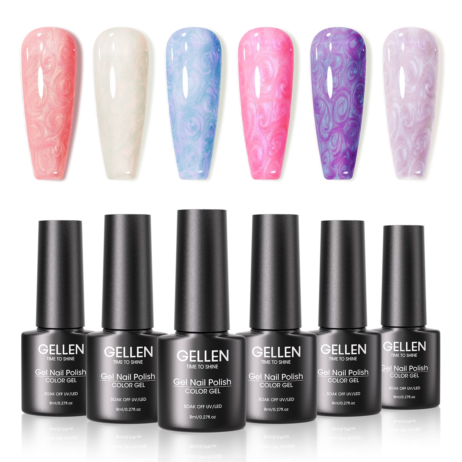 Gellen Pearl Gel Nail Polish, 6 Colors Glitter White Pink Purple Blue Red  Light Purple Pearl Shimmer Mermaid Gel Polish Set Pearlescent Shell Nail  Gel ...