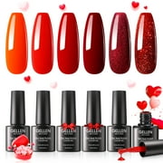 Gellen Red Gel Nail Polish, 6 Colors Red Burgundy Gel Polish Set Glitter Red Soak off Nail Gel Kit for Nail Art Home DIY Manicure
