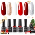 thumbnail image 1 of Gellen Red Gel Nail Polish, 6 Colors Burgundy Red Glitter Gel Polish Set White Gold Silver Sparkle Soak off Nail Gel Kit for Home DIY Nail Art, 1 of 7