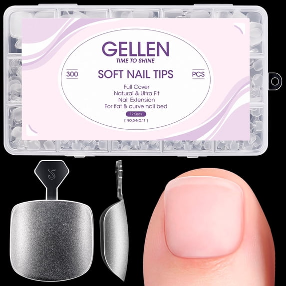 Gellen Soft Gel Toenail Tips, 12 Sizes Full Cover Press On Toenails, 300pcs Matte Short Square Fake Toe Nails Easy Handle for Fast Pedicure
