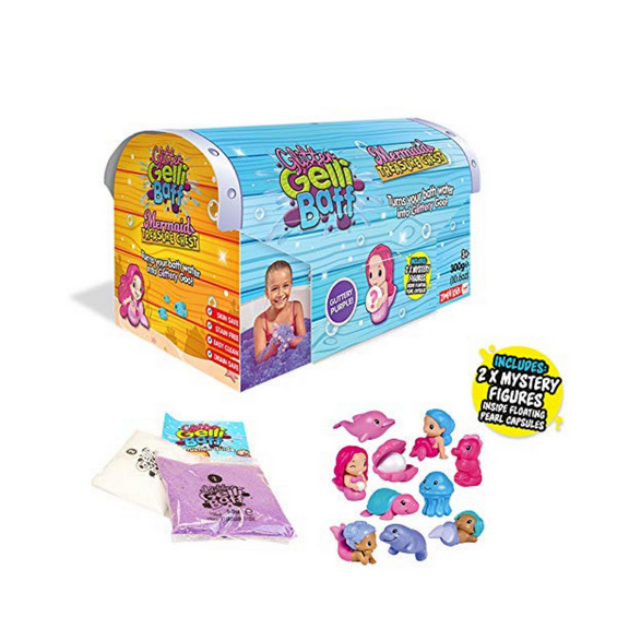 Gelli Baff - Mermaid Treasure Chest Glittery Purple, Includes 2 Mystery Figures! 300g