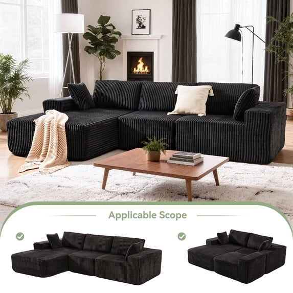 Gelloan 113" Modular Sectional Sofa, Cloud Sectional Couch with Deep Seat, Modern Modular L-Shape Sofa Couch with Chaise,Upholstered Couches for Living Room Bedroom,Black,Left Facing Chaise