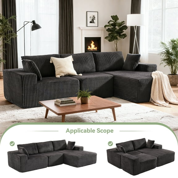 Gelloan 113" Modular Sectional Sofa, Cloud Sectional Couch with Deep Seat, Modern Modular L-Shape Sofa Couch with Chaise,Upholstered Couches for Living Room Bedroom,Dark Gray,Right Facing Chaise