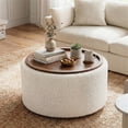 thumbnail image 1 of Gelloan 28" Round Storage Ottoman Coffee Table, Modern Boucle Ottoman with Lift-Off Lid and Solid Wood Legs for Living Room, Bedroom, Corners, Apartments,Boucle White, 1 of 7