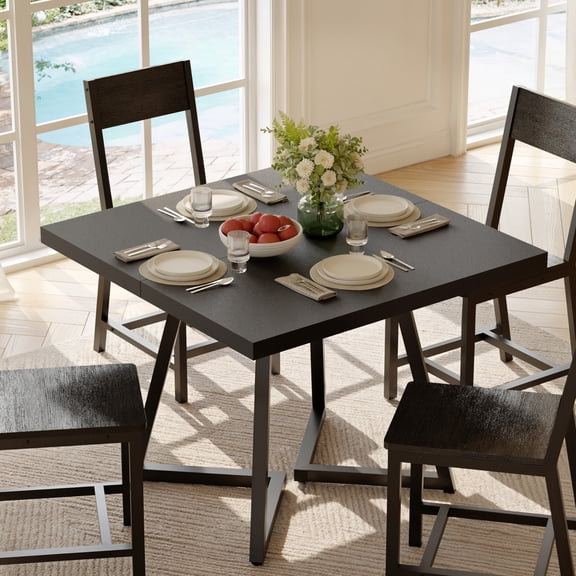 Gelloan 31.5" Square Dining Table Industrial Dinner Table with Metal Base, Kitchen Table for Dining Room, Small Space, Apartment(Only Table),Black