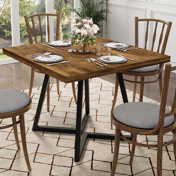Gelloan 31.5" Square Kitchen Table for 2 or 4, Small Dining Table with Metal Base, Modern Dinner Table for Dining Room Apartment Restaurant（Only Table）,Brown