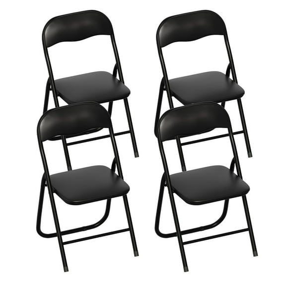 Gelloan 4 Pack Folding Chairs, Indoor Outdoor Portable Stackable Commercial Leather Padded Seat,Wedding Chairs with Metal Frame Home Office Party Use,Black