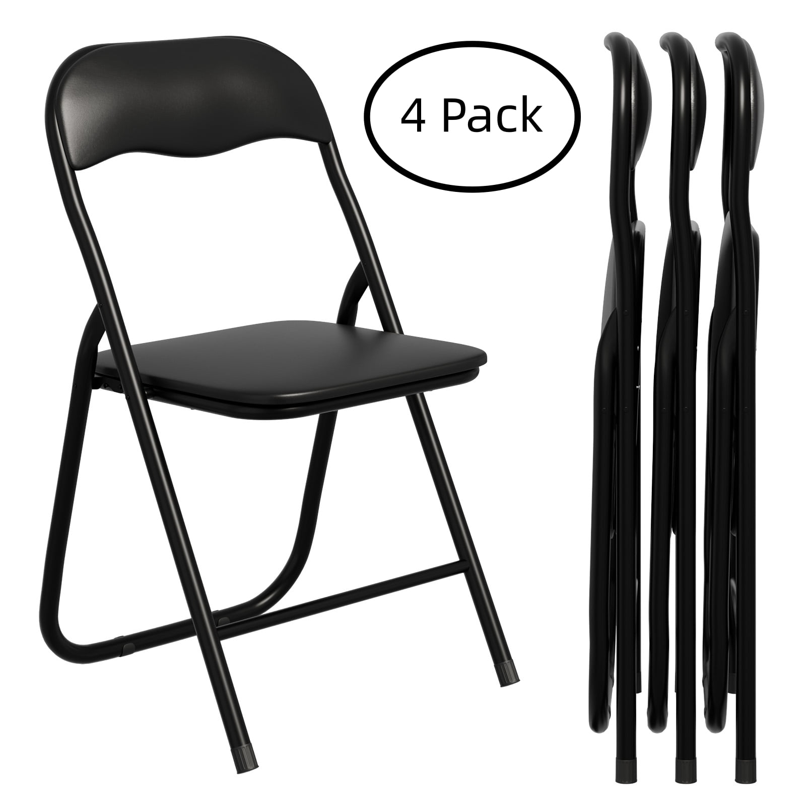 Gelloan 4 Pack Folding Chairs, Indoor Outdoor Portable Stackable Commercial Leather Padded Seat，Wedding Chairs with Metal Frame Home Office Party Use,Black
