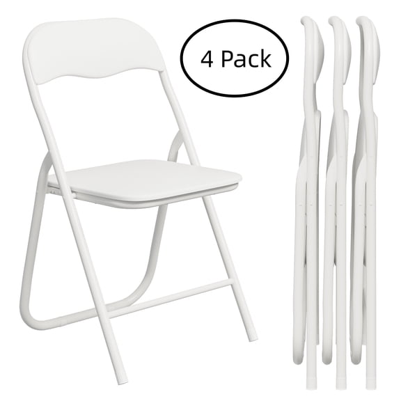 Gelloan 4 Pack Folding Chairs, Indoor Outdoor Portable Stackable Commercial Leather Padded Seat，Wedding Chairs with Metal Frame Home Office Party Use,White