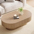 thumbnail image 1 of Gelloan 43.7" Oval Coffee Table, Modern Wood Fluted Coffee Table for Living Room, Relief Center Table with Sturdy Pedestal,Natural, 1 of 7