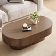 thumbnail image 1 of Gelloan 43.7" Oval Coffee Table, Modern Wood Fluted Coffee Table for Living Room, Relief Center Table with Sturdy Pedestal,Brown, 1 of 7