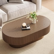 Gelloan 43.7 Oval Coffee Table, Modern Wood Fluted Coffee Table for Living Room, Relief Center Table with Sturdy Pedestal,Brown