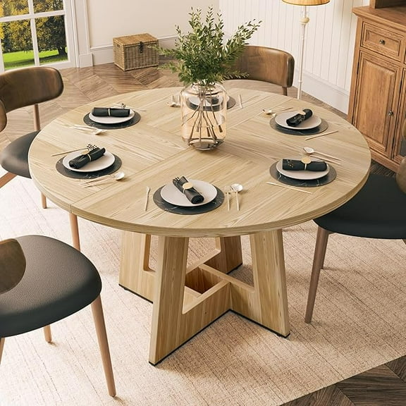 Gelloan 47" Round Dining Table for 4-6 Persons, Modern Farmhouse Wooden Kitchen Table for Dining Room Kitchen,Oak (Only Table)