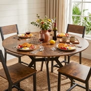 Gelloan 5-Piece Dining Table Set with 4 Chairs, 47" Kitchen Table & Chairs Set for 4, Round Dinner Table with Metal Base, Perfect for Small Space, Easy Assembly,Rustic Brown