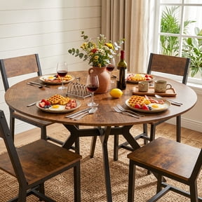 Gelloan 5-Piece Dining Table Set with 4 Chairs, 47" Kitchen Table & Chairs Set for 4, Round Dinner Table with Metal Base, Perfect for Small Space, Easy Assembly,Rustic Brown