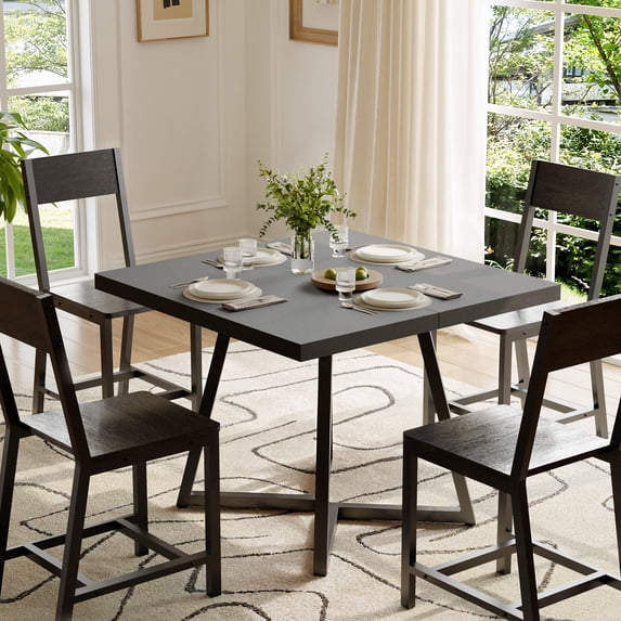 Gelloan 5-Piece Dining Table Set with 4 Chairs, Wooden Kitchen Table & Chairs Set for 4, Industrial Dinner Table with Metal Base, Perfect for Small Space, Easy Assembly,Black