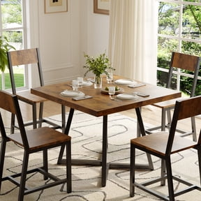 Gelloan 5-Piece Dining Table Set with 4 Chairs, Wooden Kitchen Table & Chairs Set for 4, Industrial Dinner Table with Metal Base, Perfect for Small Space, Easy Assembly,Rustic Brown