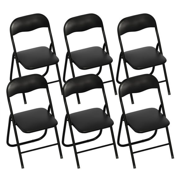 Gelloan 6 Pack Folding Chairs, Indoor Outdoor Portable Stackable Commercial Leather Padded Seat，Wedding Chairs with Metal Frame Home Office Party Use,Black
