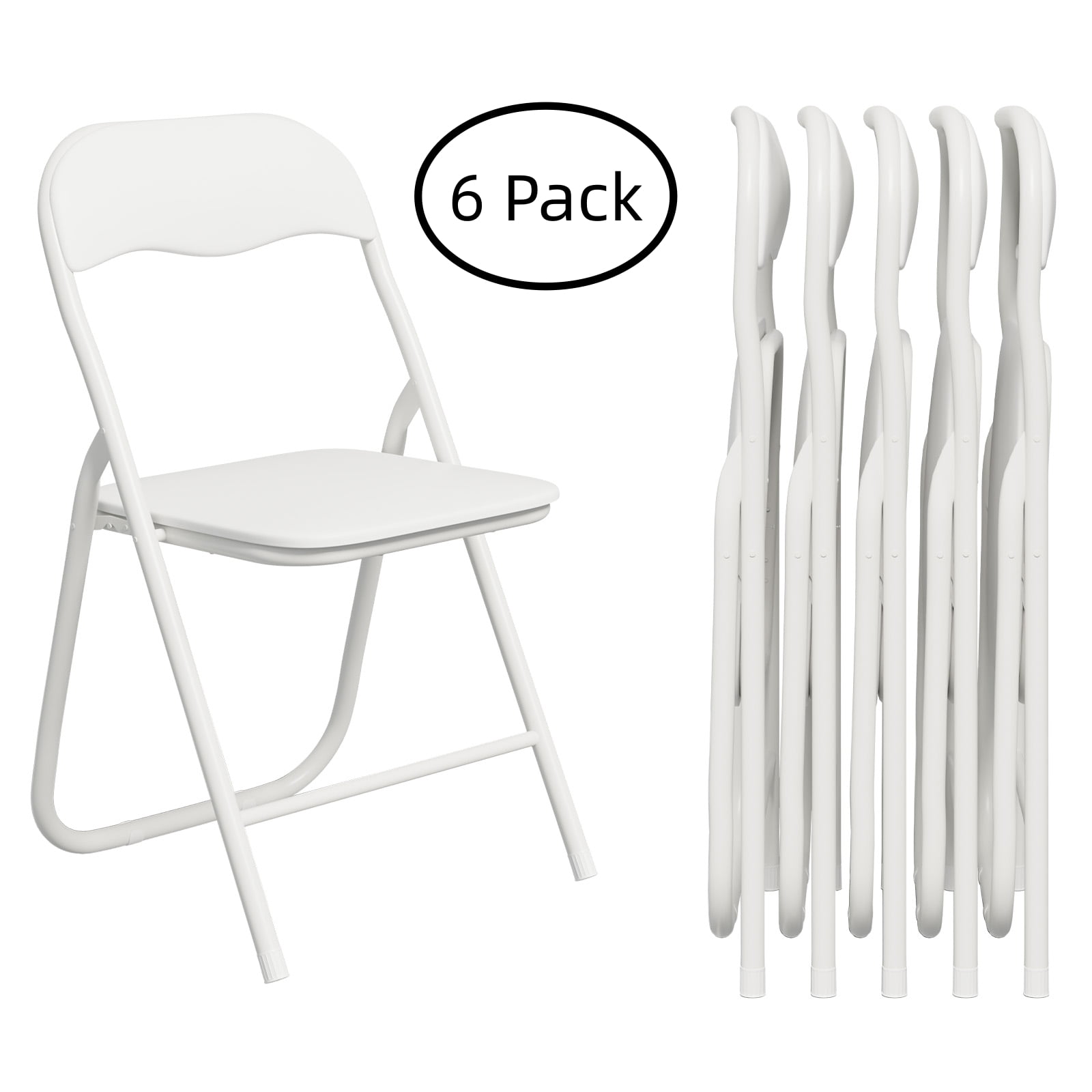 Gelloan 6 Pack Folding Chairs, Indoor Outdoor Portable Stackable Commercial Leather Padded Seat，Wedding Chairs with Metal Frame Home Office Party Use,White