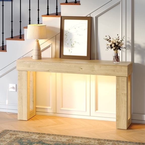 Gelloan 63" Long Console Table, Wooden Narrow Rectangular Sofa Table Behind Couch, Farmhouse Entryway Table for Entrance, Hallway, Living Room,Oak