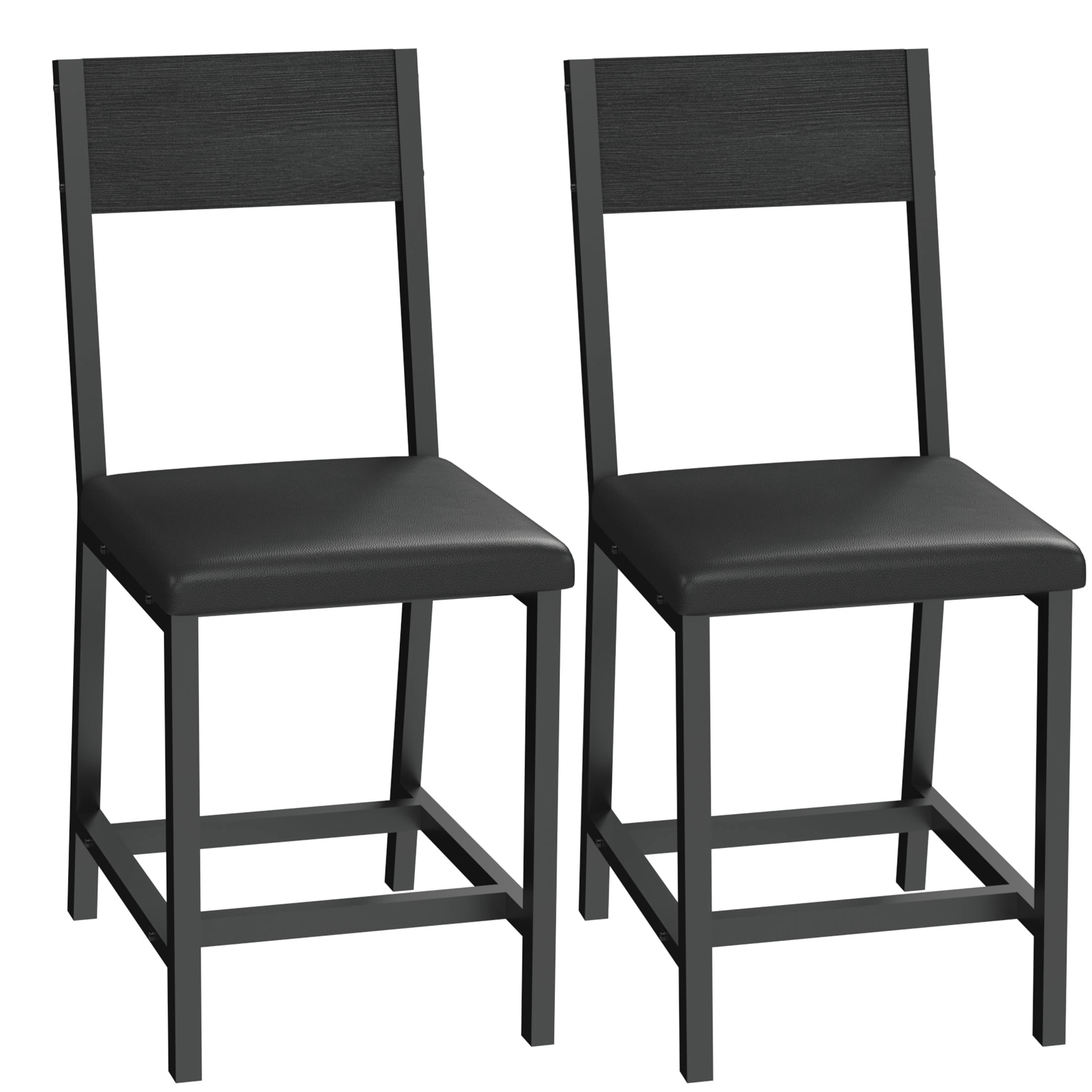 Gelloan Dining Chair Set of 2, Rustic Wood Chairs with Metal Steel Frame and Cushion Seat, Modern Farmhouse Chair for Kitchen, Bedroom, Living Room,Black