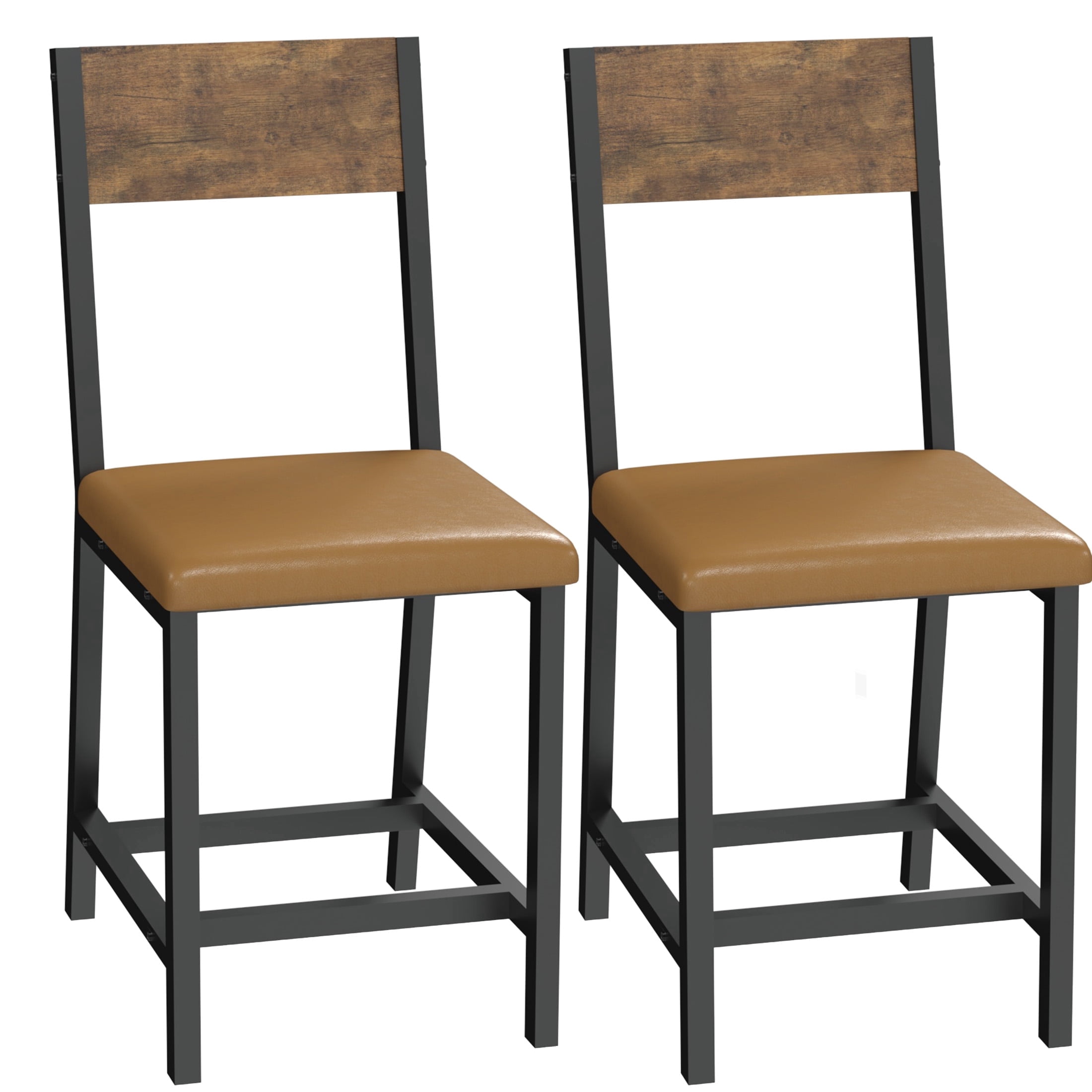 Gelloan Dining Chair Set of 2, Rustic Wood Chairs with Metal Steel Frame and Cushion Seat, Modern Farmhouse Chair for Kitchen, Bedroom, Living Room,Brown